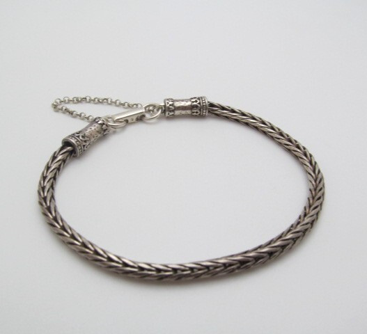 Vintage 925 Sterling Silver Wheat Spiga 4mm Safety Chain Bracelet 8 Inch