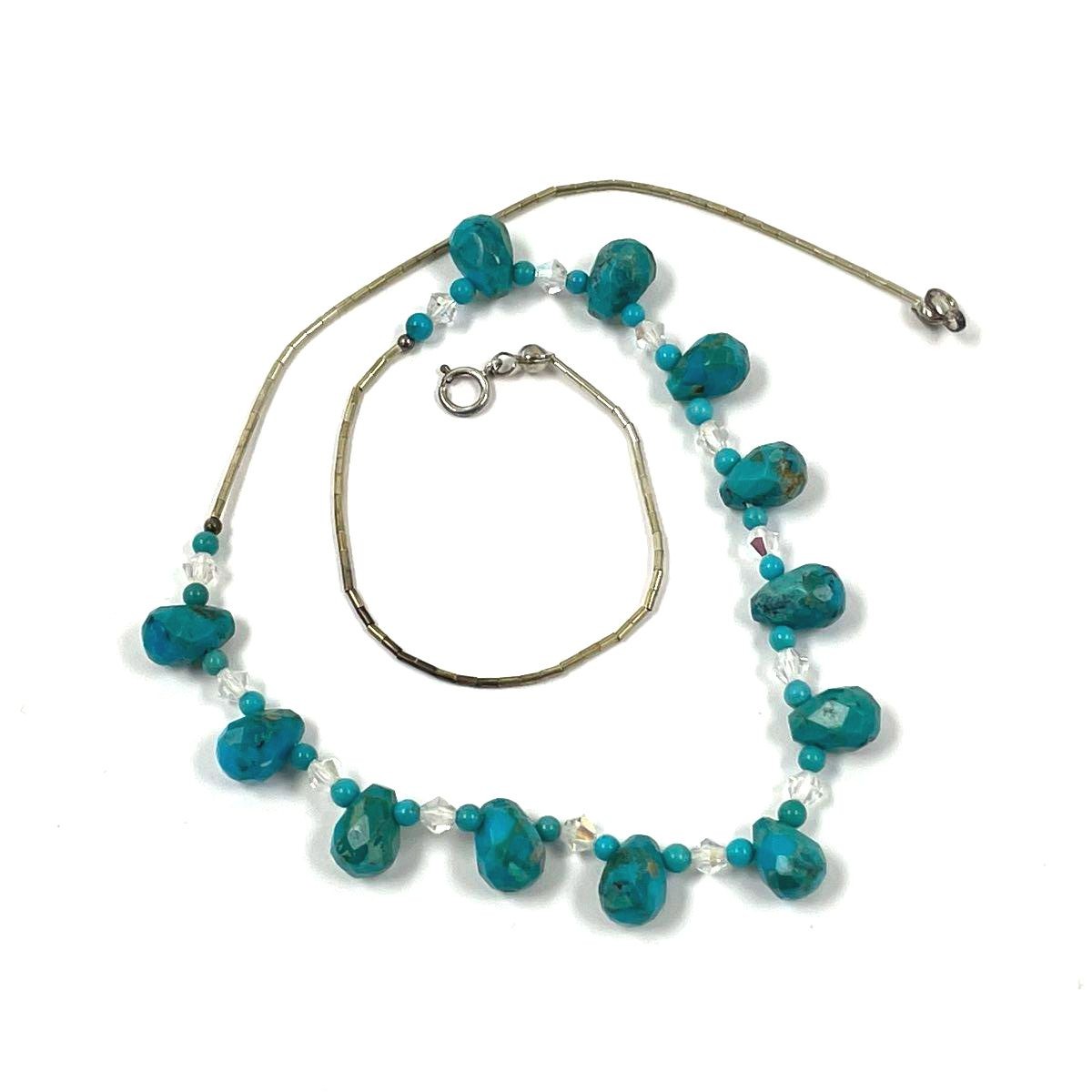 Liquid Sterling Silver 16″ Turquoise & Glass Beaded Choker Necklace – 9.72g