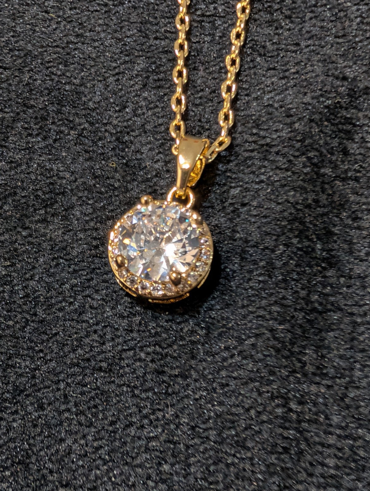 Gold Tone Yellow Bezel Round Clear Crystal Pendant Necklace