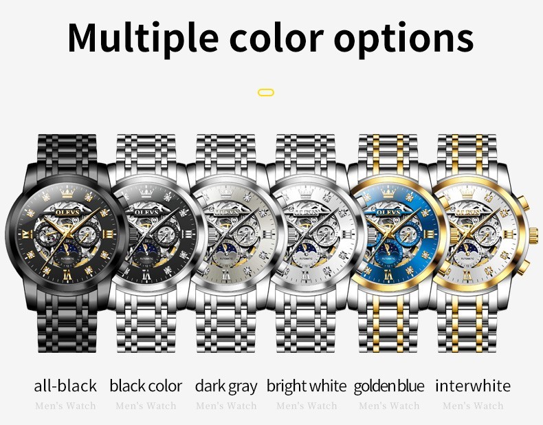 OLEVS 6721 Hollow Multifunction Dial Fashion Men Automatic Mechanical Wristwatch