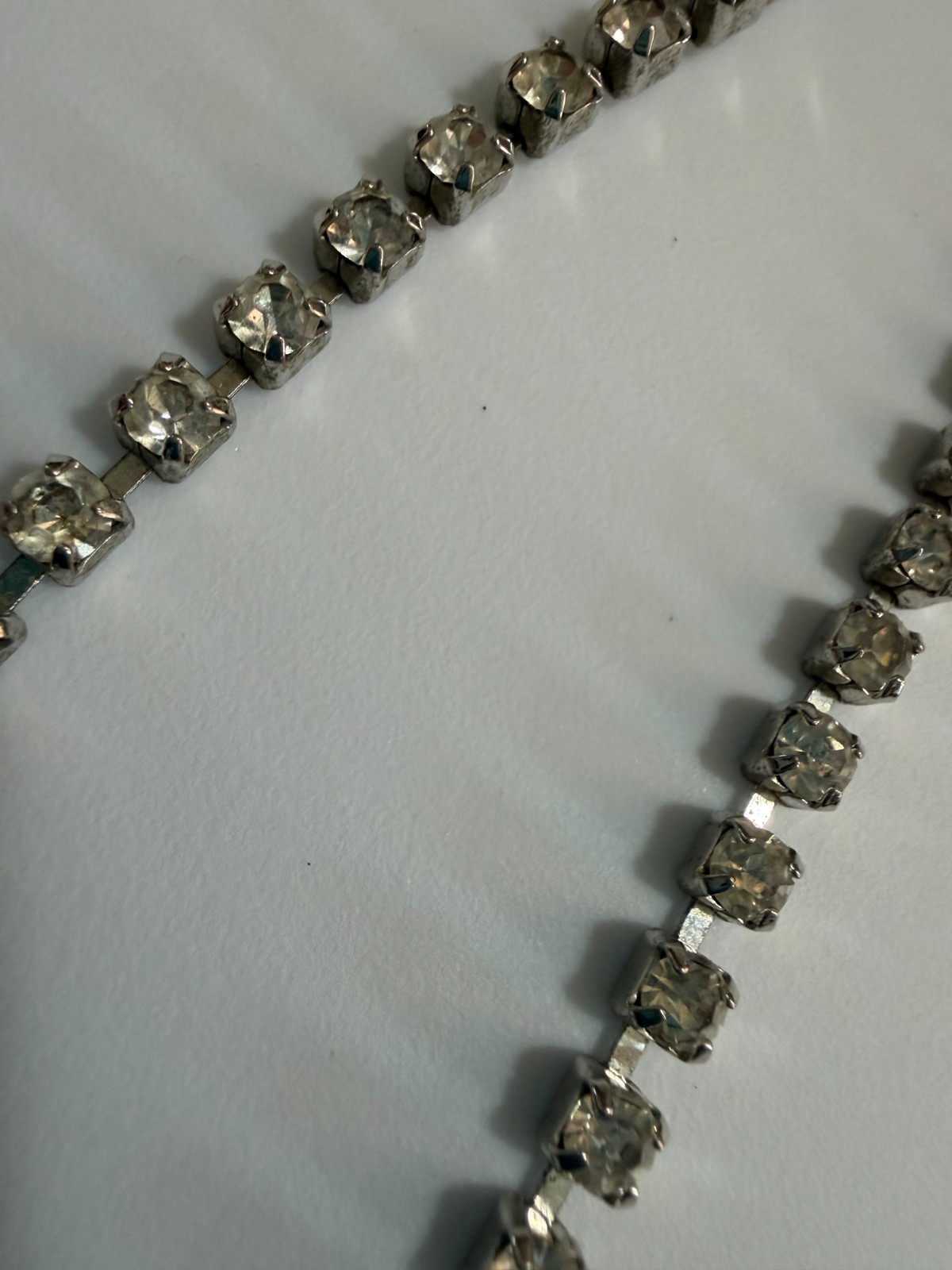 Vintage 50s Rhinestone Statement Choker Necklace Mid-Century Rhodium Plated Prom