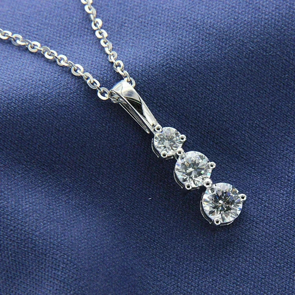 2Ctw Round Cut Moissanite 3 Stone Pendant Women’s Necklace 14k White Gold Plated