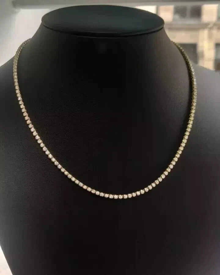 15Ct D/VS Lab Grown Round Diamond Tennis Necklace In Yellow Gold Plated 18″ Inch