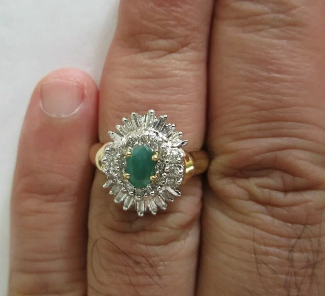14K Gold Diamond & Emerald Ring Dia=1.00 Carat F-SI1/VS2 4.90 Grams Value=$4,500