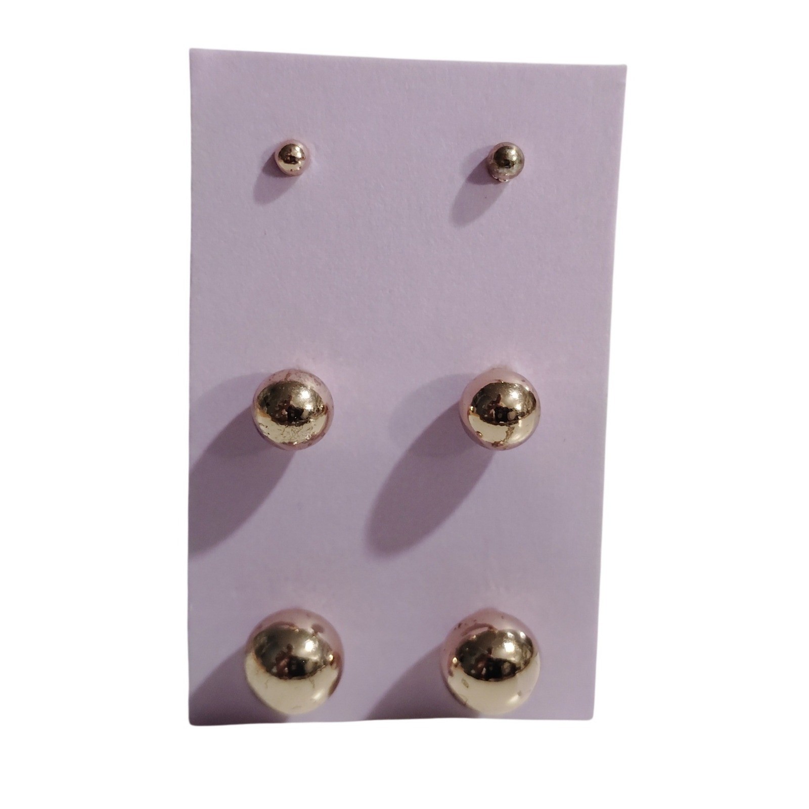 Rose Gold Tone Ball Stud Earring Set 3 Pairs Small Medium Large Round Minimalist