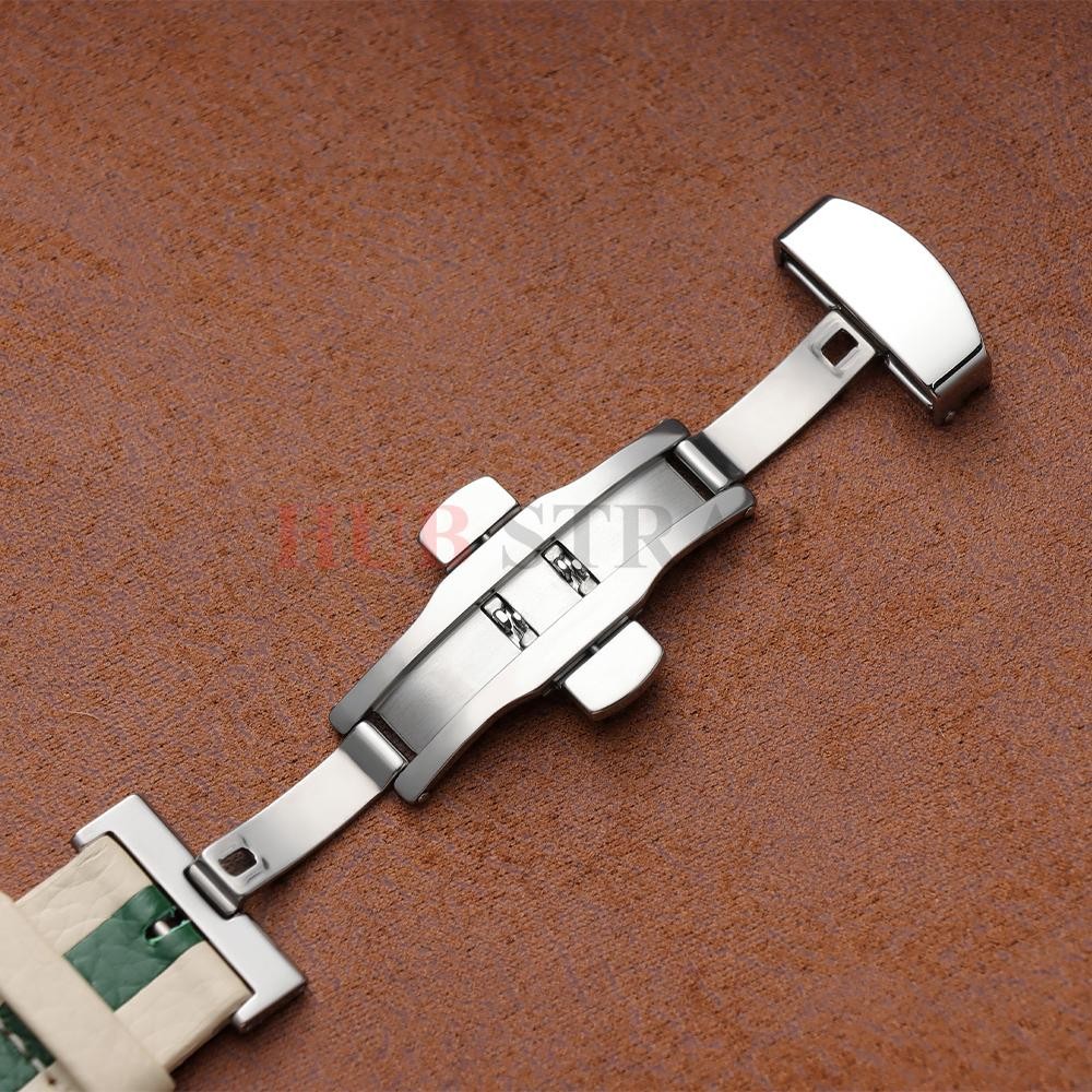 Genuine Calfskin Leather Watch Strap 20mm 22mm For Omega Seiko Butterfly Buckle