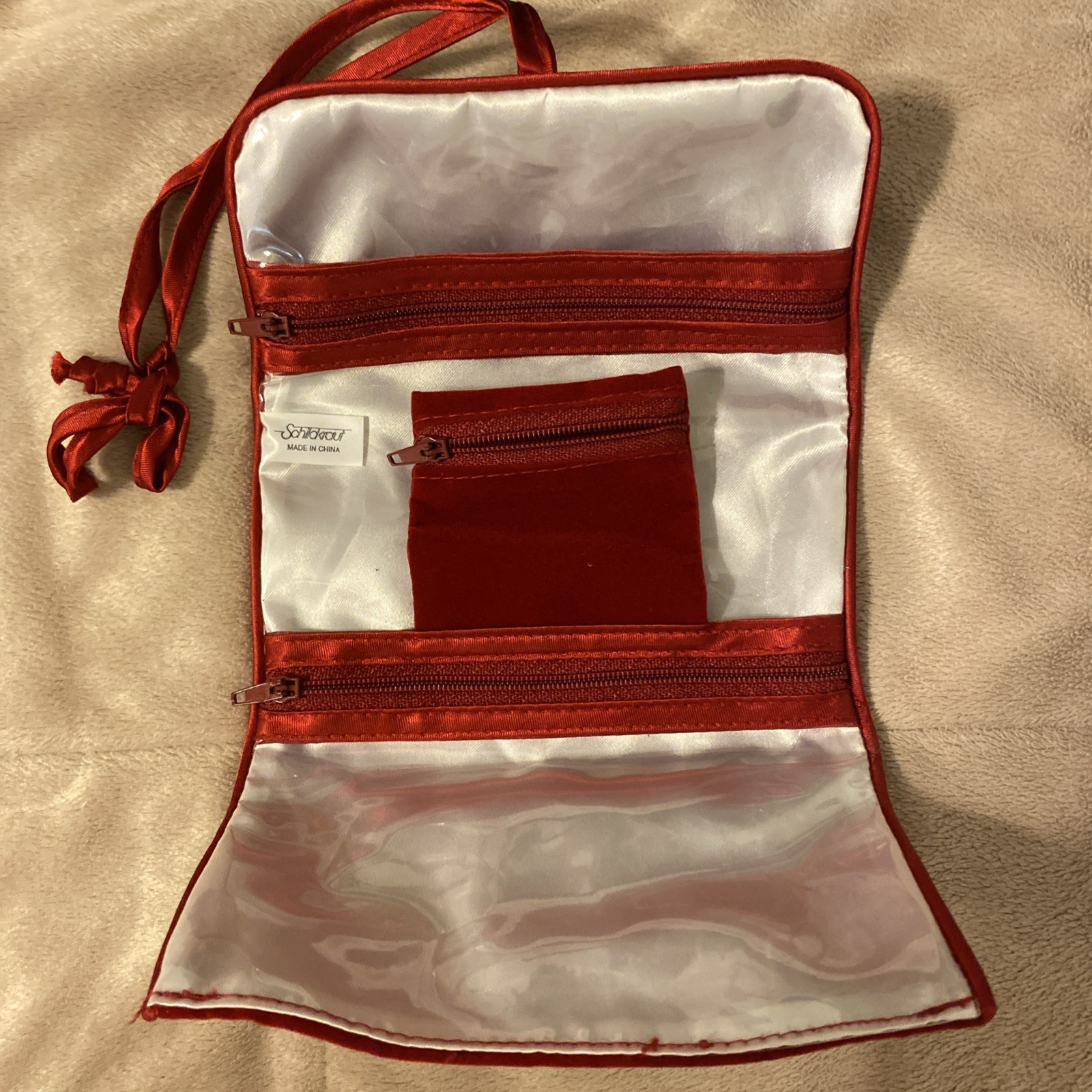 Vintage Schildkraut Mini Red Velvet Soft Travel Jewelry Case