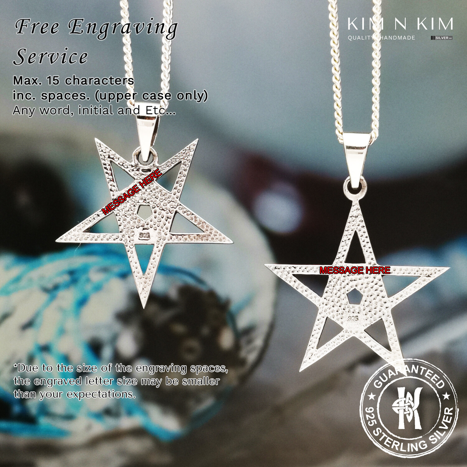 925 Silver Double Pentagram Necklace with Custom Engraving – Handmade✔Solid 925