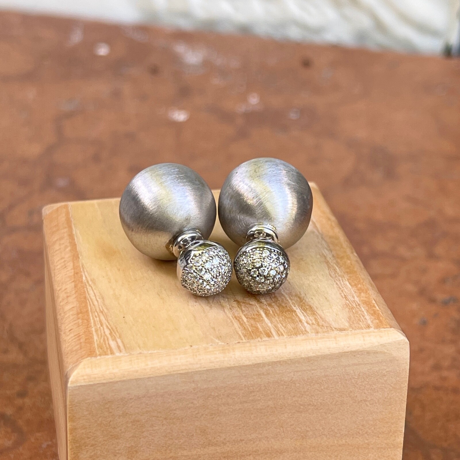 Brushed Sterling Silver Matte Finish + CZ Ball Double-Ended Ball Post Earrings
