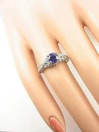 Art Deco Style 2.5Ct Created Blue Sapphire Engagement 14K White Gold Finish Ring