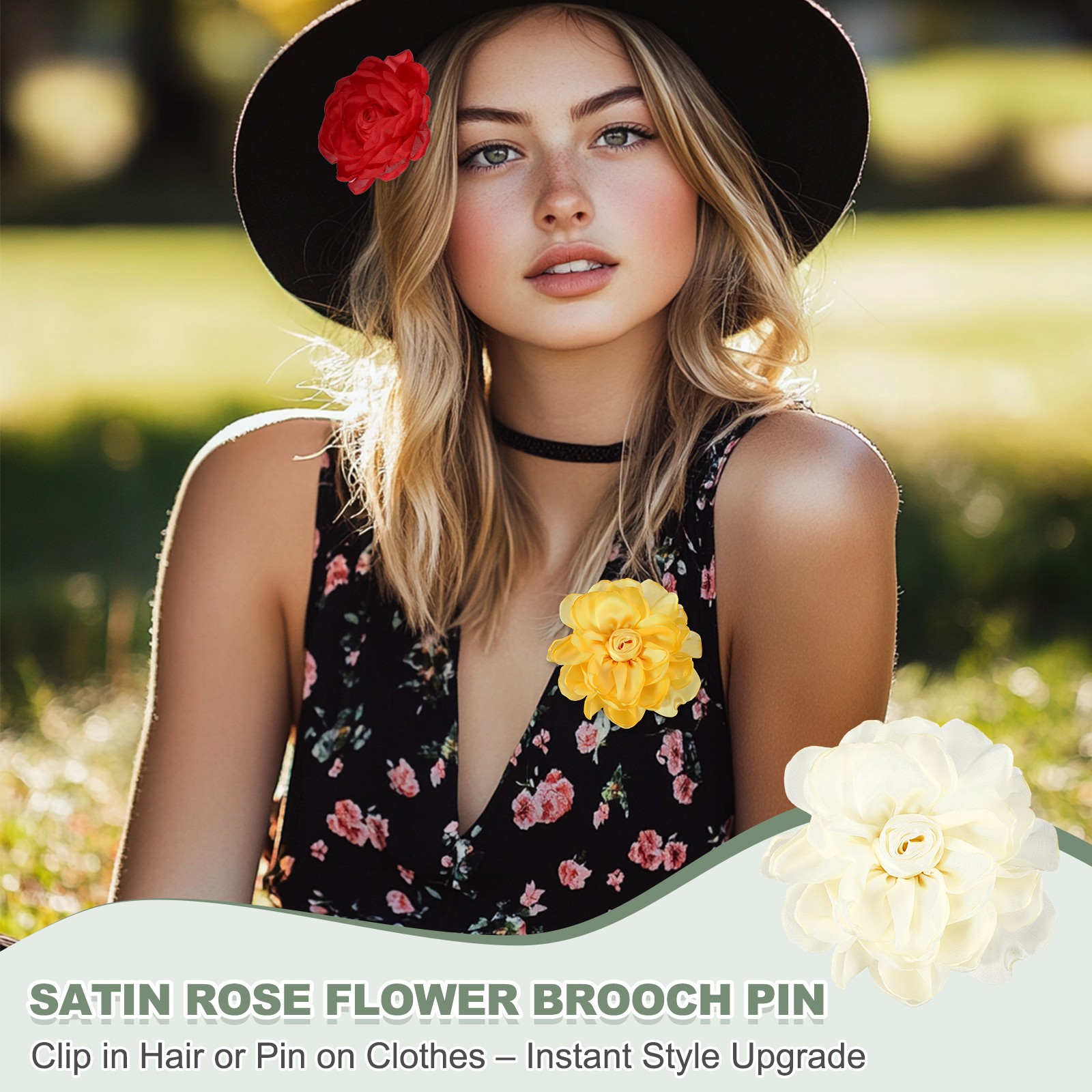 Flower Brooch Pin, Satin Rose Hair Flowers Clips for Wedding Beige