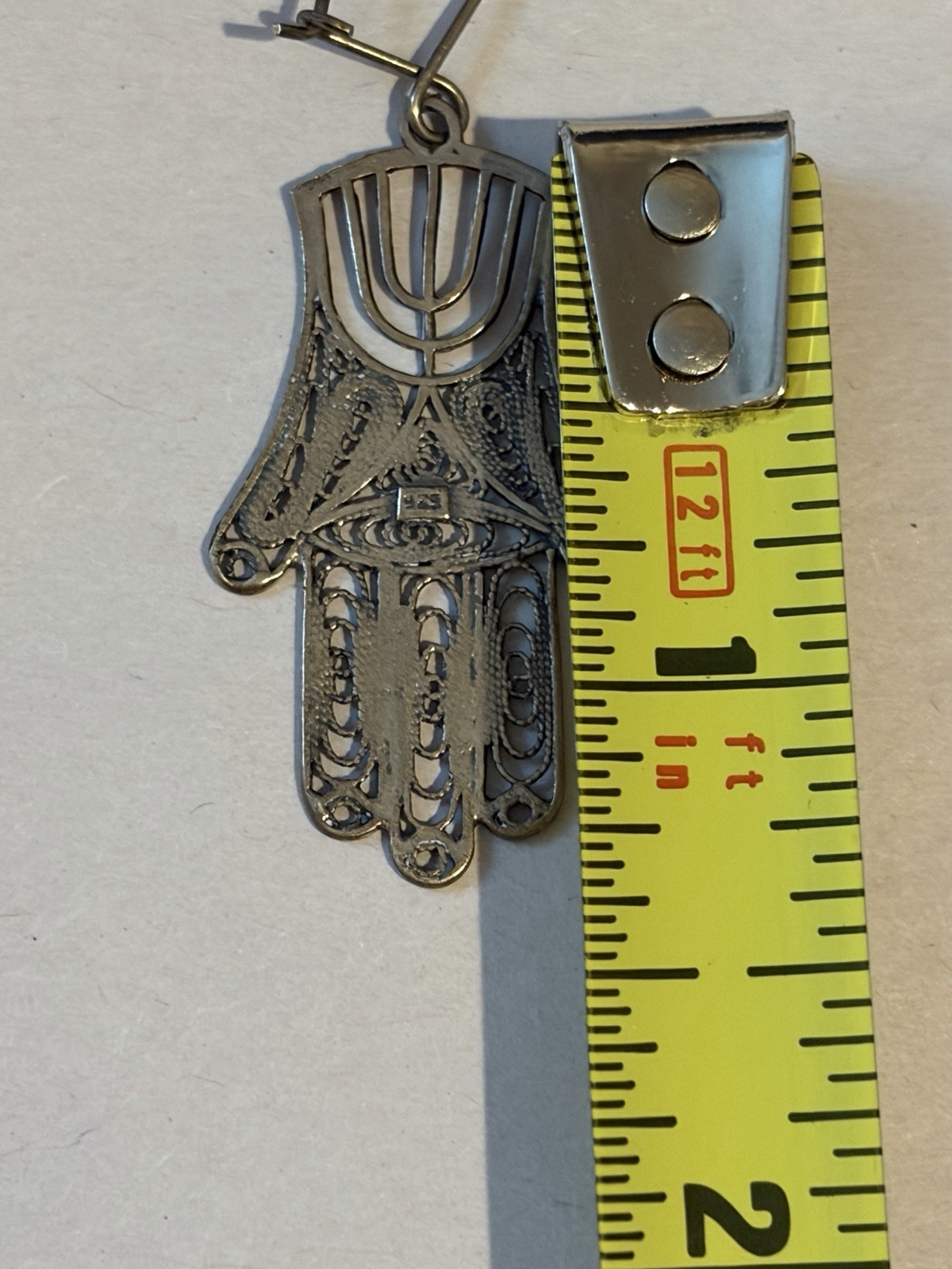 Vtg 925 Sterling Silver Filigree Hamsa Menorah Dangle Earrings Israel Judaica