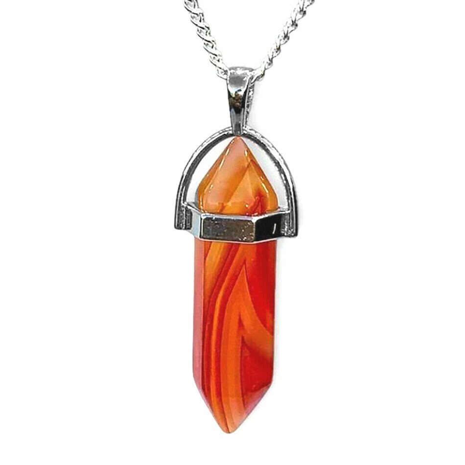 Carnelian Crystal Pendant Sterling Silver Necklace Double Point Chakra Gemstone