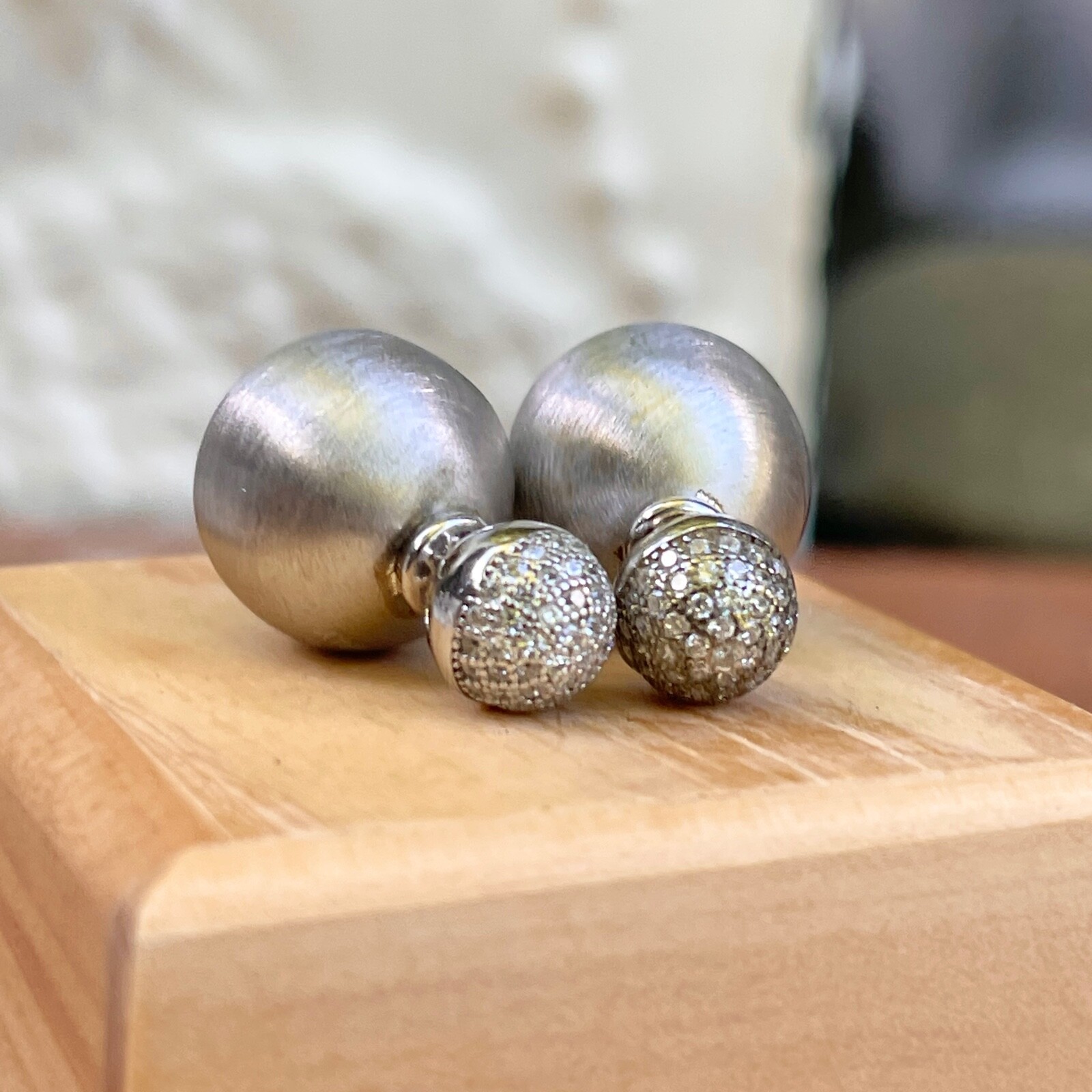 Brushed Sterling Silver Matte Finish + CZ Ball Double-Ended Ball Post Earrings
