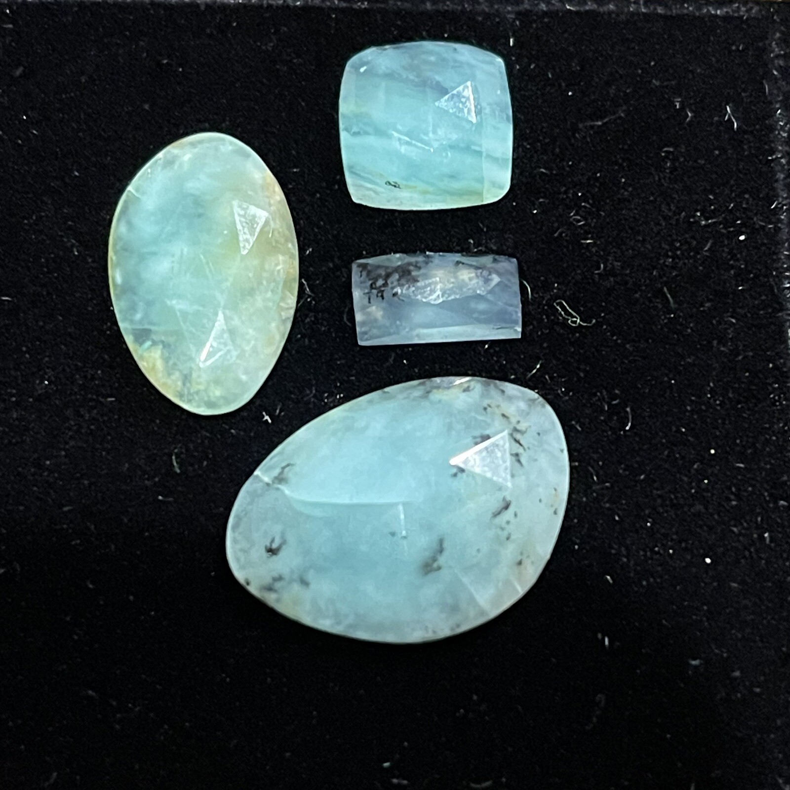 15.4ct 10-30mm 4pcs Lot Blue Peruvian Opal Cabochon Rose Cut Faceted Gems