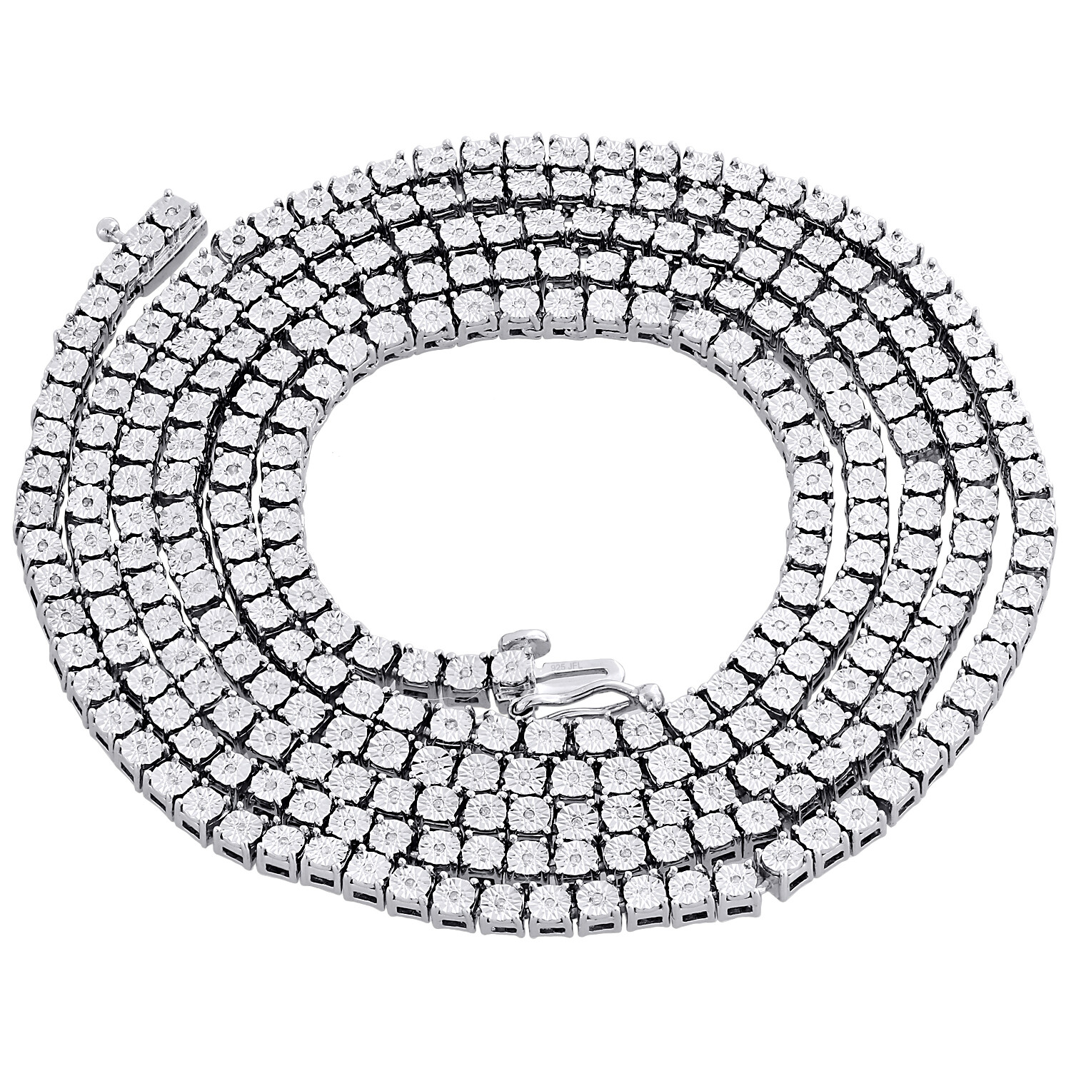 Mens 1 Row Necklace Genuine Diamond Link Choker Chain 18″ to 30″ Sterling Silver