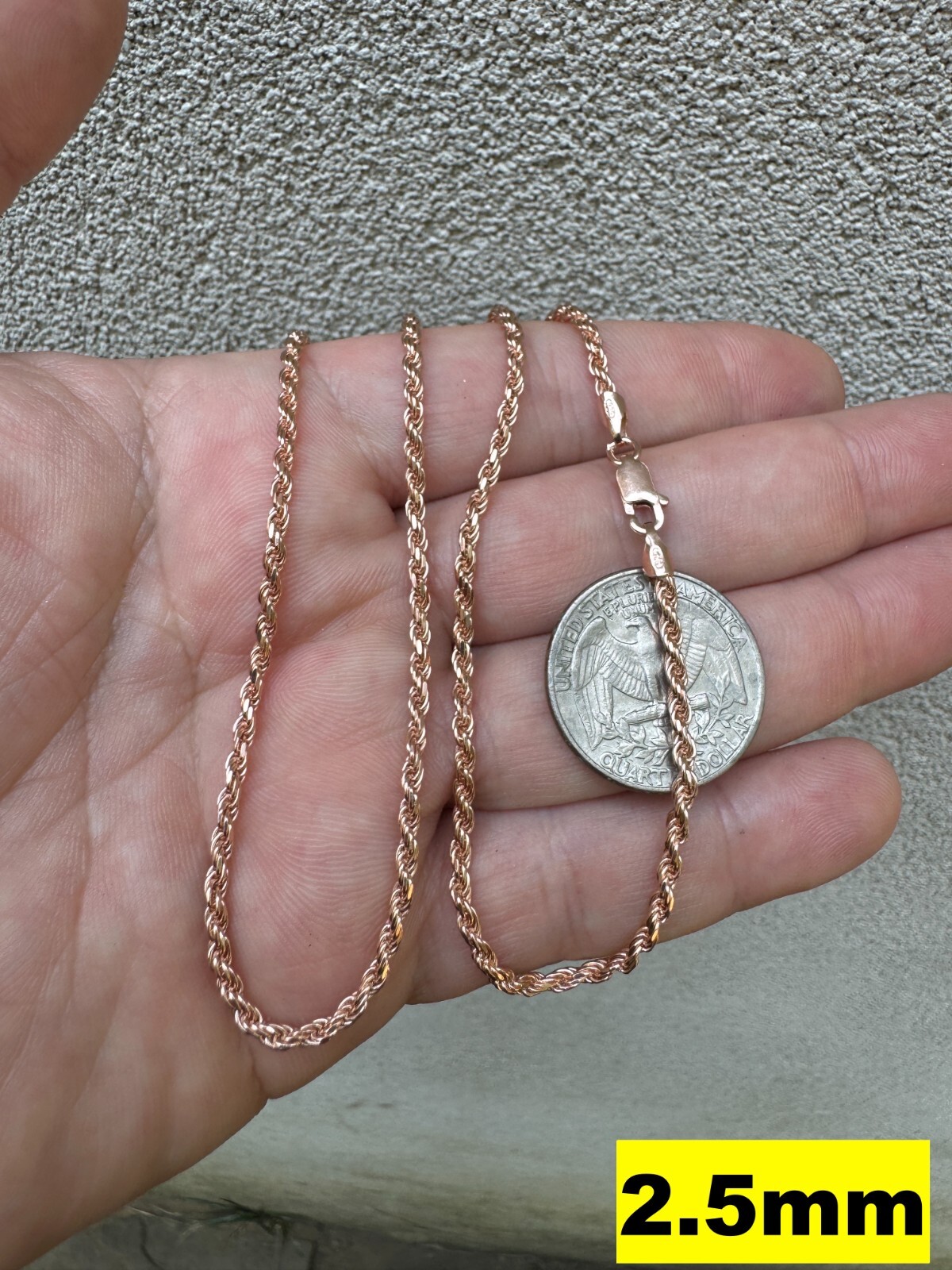 Real 14k Rose Gold Over Solid 925 Silver Rope Chain 1.5-6mm Necklace Mens Ladies