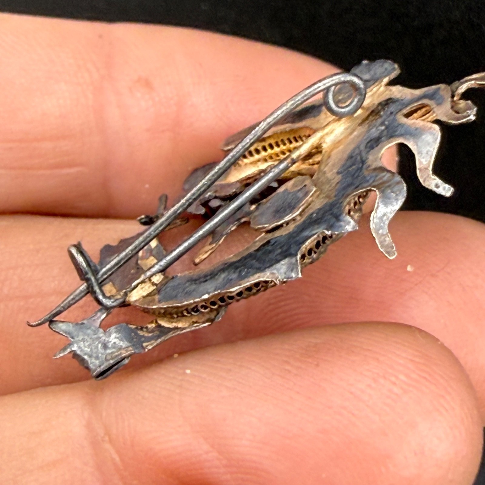 Vintage Chinese Export Brooch Silver Tone Fish Sea Dragon