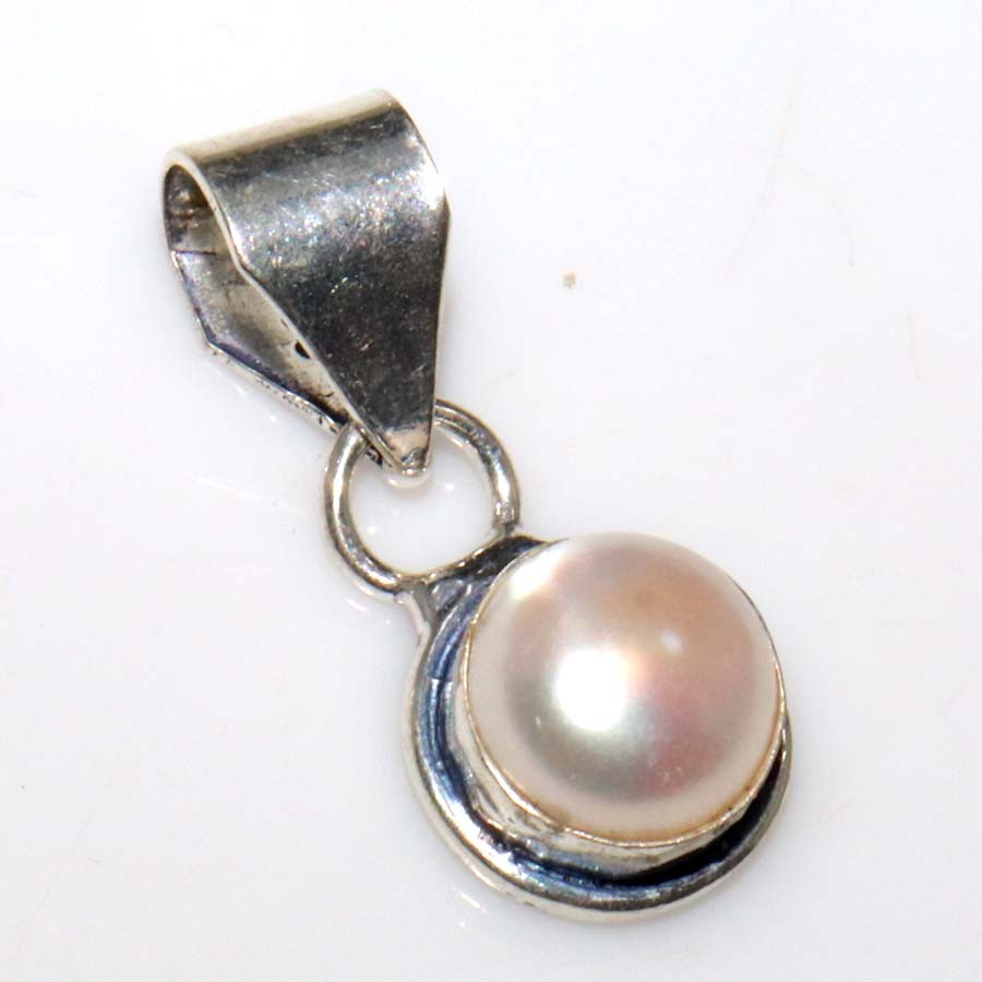 925 Silver Plated Pearl Jewellery Pendant Handmade Gemstone Size 1″ MJ