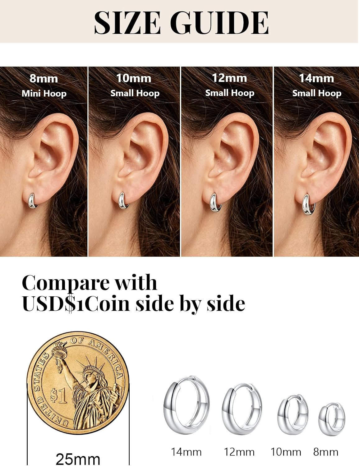 14K Gold Plated Chunky Hoop Earrings for Women, Small Thick Huggie Hoops with 92