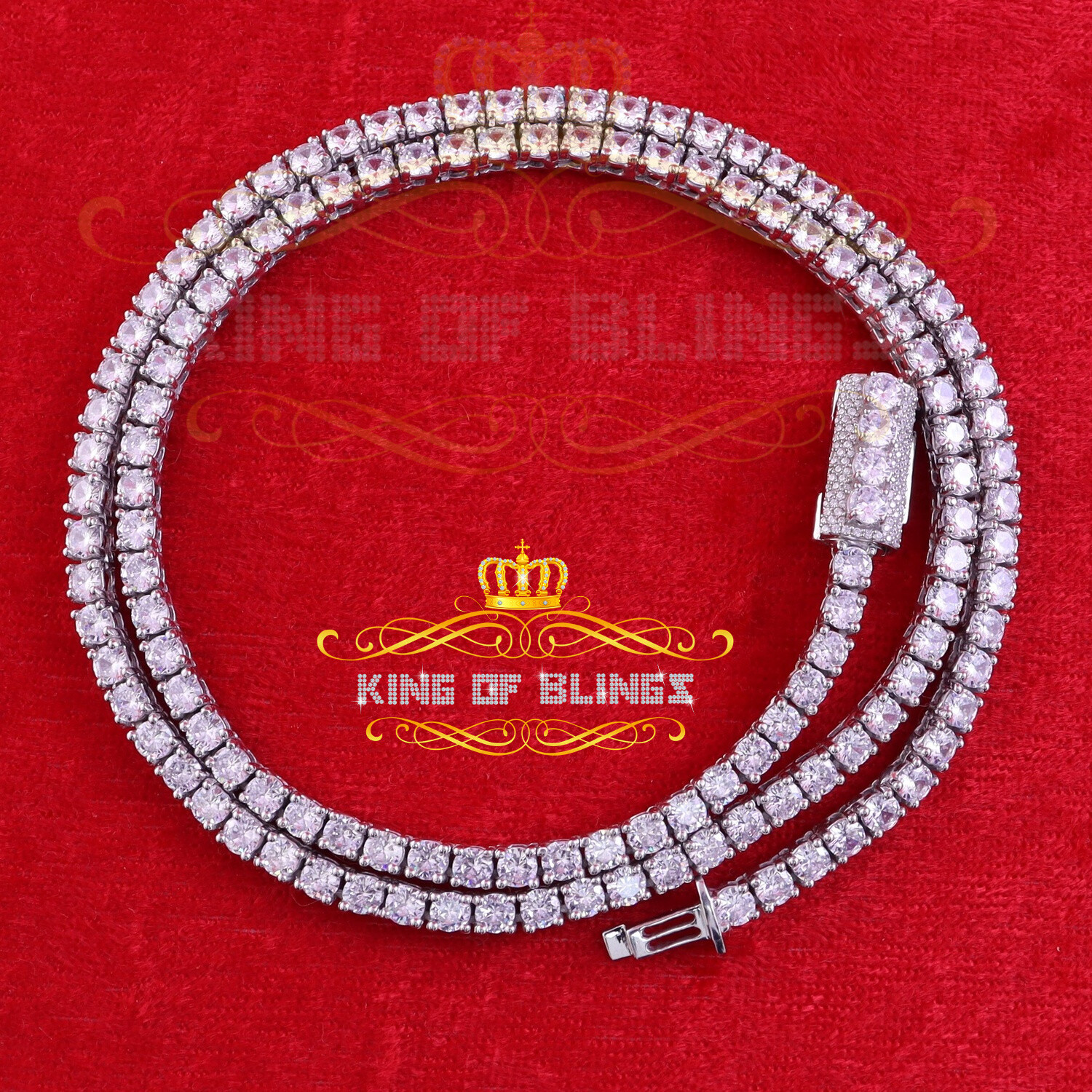 925 Silver Solitaire Tennis 54.0ct Cubic Zirconia Necklace width 6mm Long SZ 22″