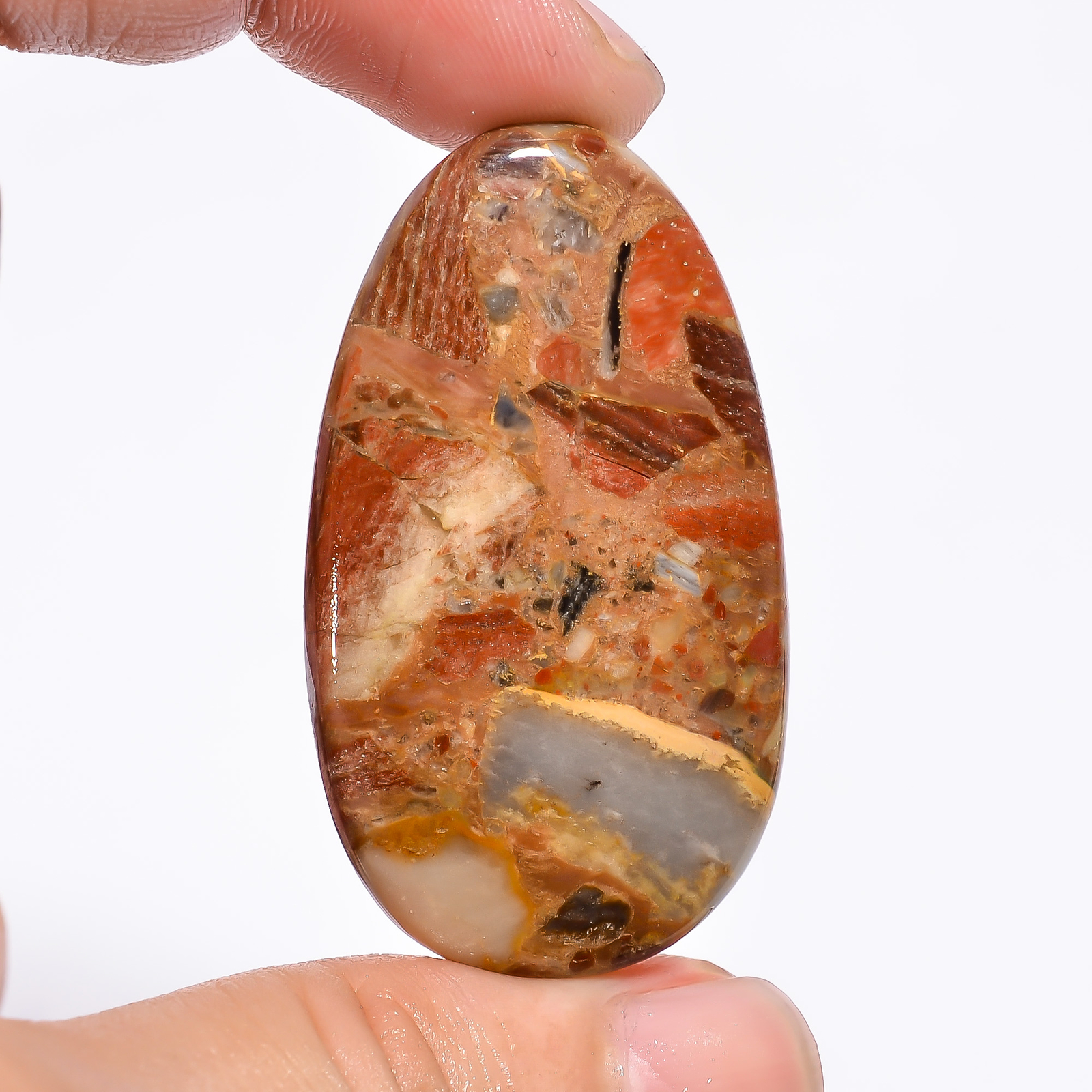 100% Natural Chert Breccia Egg Shape Cabochon Loose Gemstone 59 Ct. 47X27X5 mm