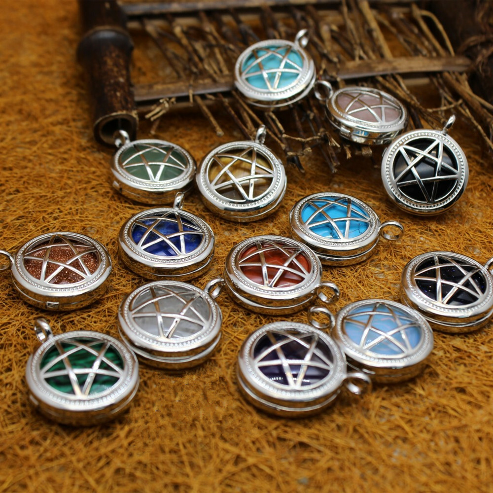 Wholesale 10pcs Natural Mixed Stone Hollow Out Five Star Box Amulet Luck Pendant