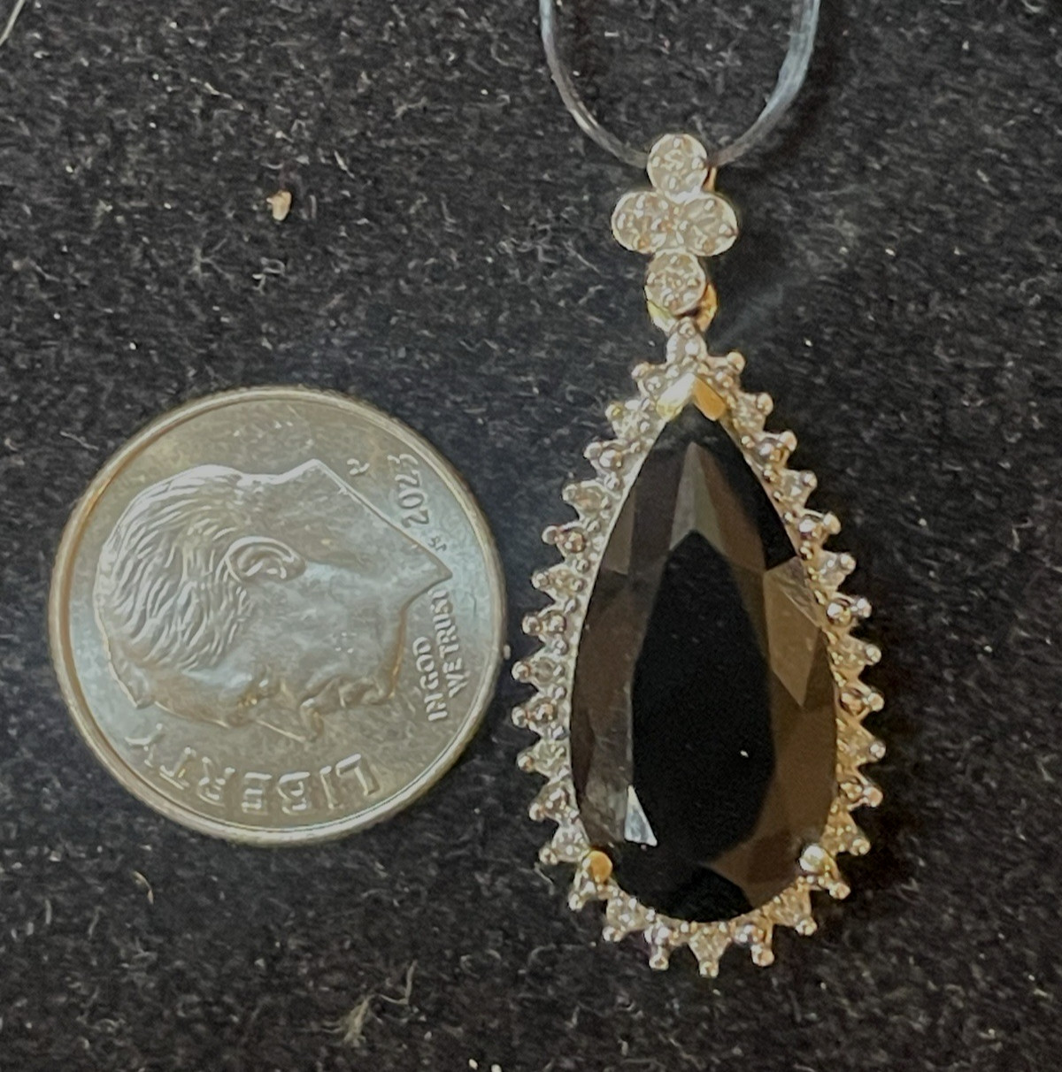 14K GOLD BLACK ONYX & DIAMOND PENANT SIGNED AJ NATURAL DIAMONDS 4.1 GRS 1.2 ‘L