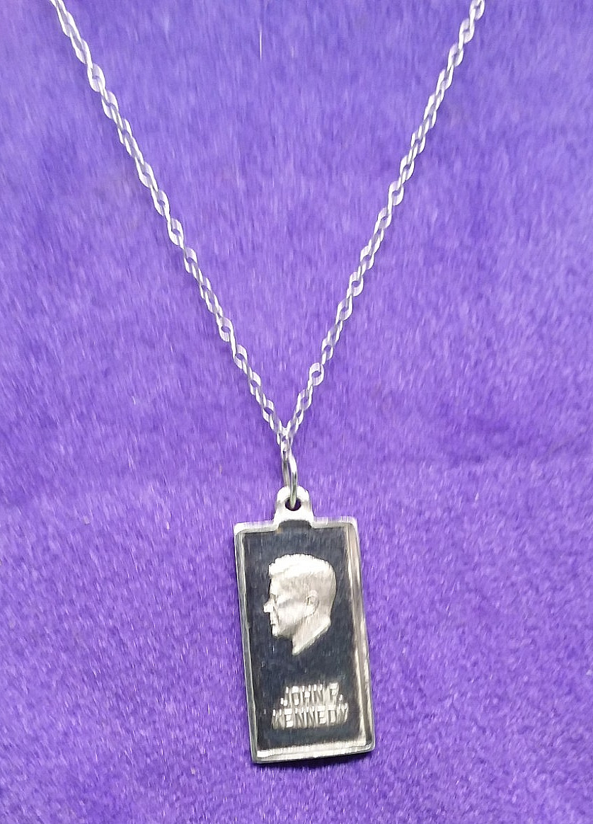 John F. Kennedy Profile .999 Fine Silver 2 Gram Bar Pendant, 18″ Sterling Chain
