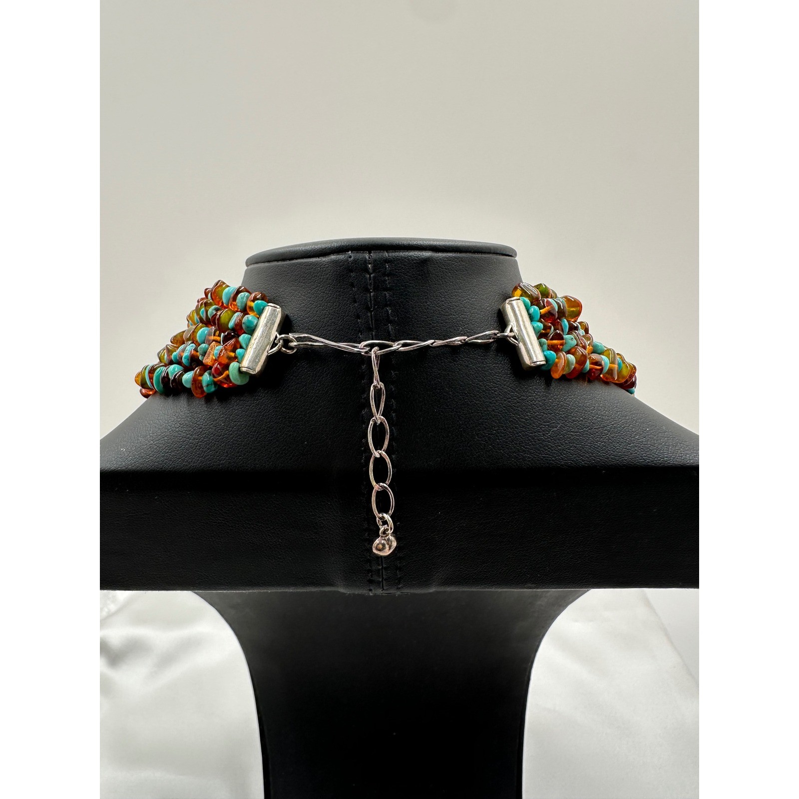 Jay King Mine Finds Sterling Silver Amber and Turquoise 5 Strand Necklace 925