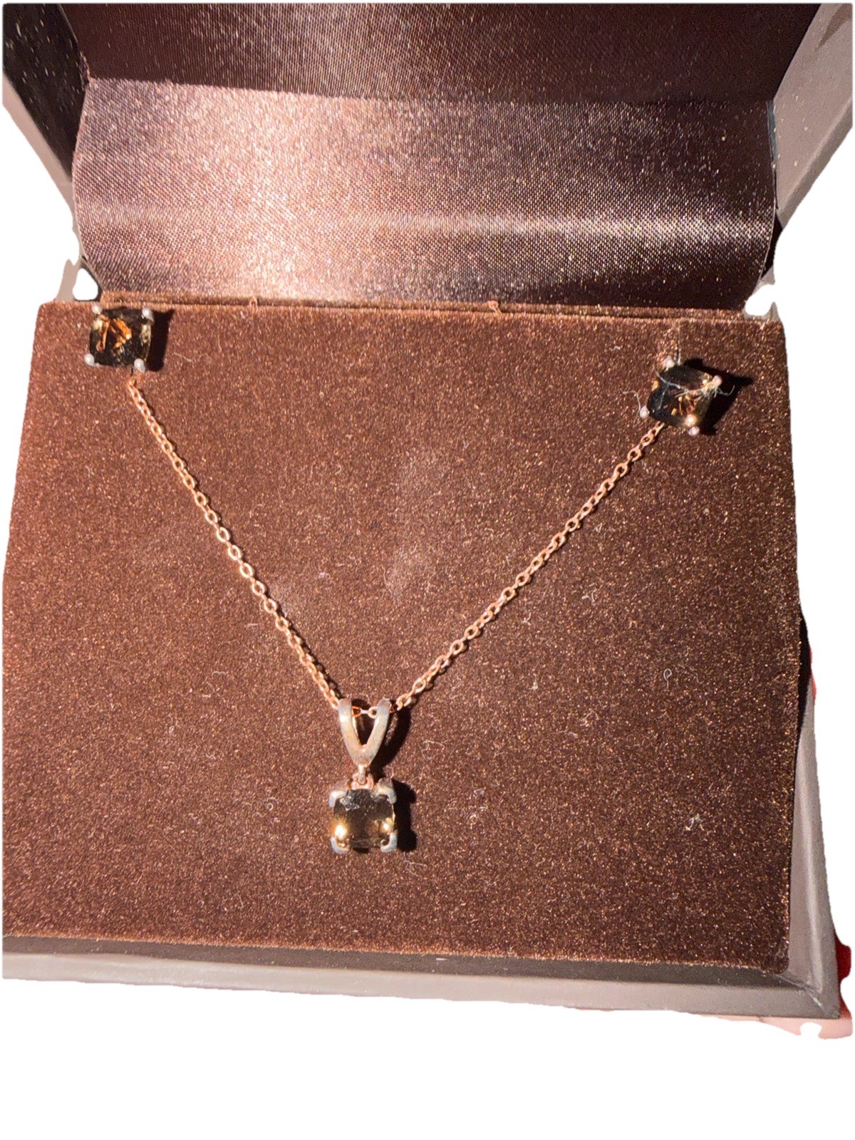 Rose Gold Jewelry Set Necklace and Earrings with Brown Stones 925