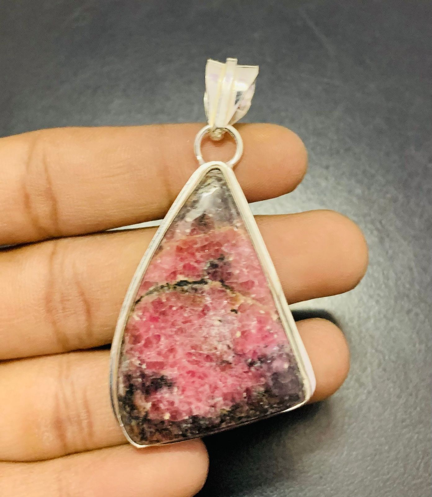 Rhodonite Gemstone 925 Sterling Silver Handmade Pendant Jewelry Gift For Wife