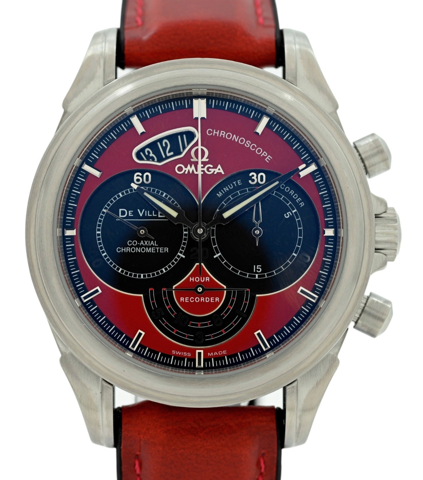 Omega 41mm Men’s DeVille Co-Axial Red Chronoscope Chronograph Watch- 4851.61.31!