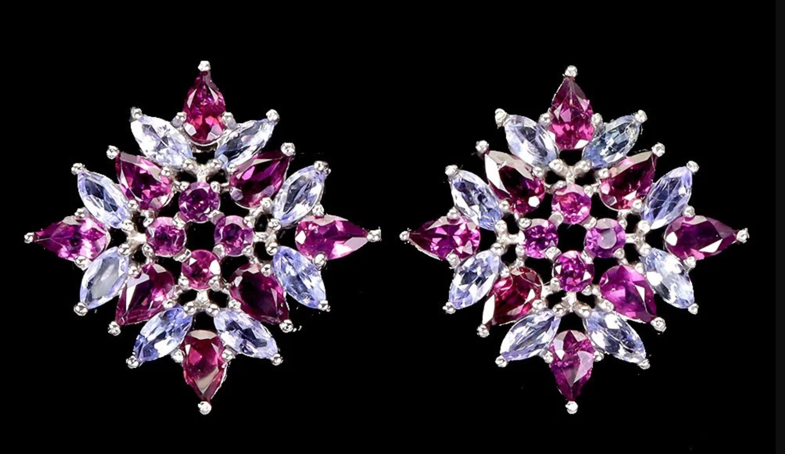 Natural Rhodolite & Tanzanite 14K WG Over 925 Sterling Stud Earrings, 4.52 ctw
