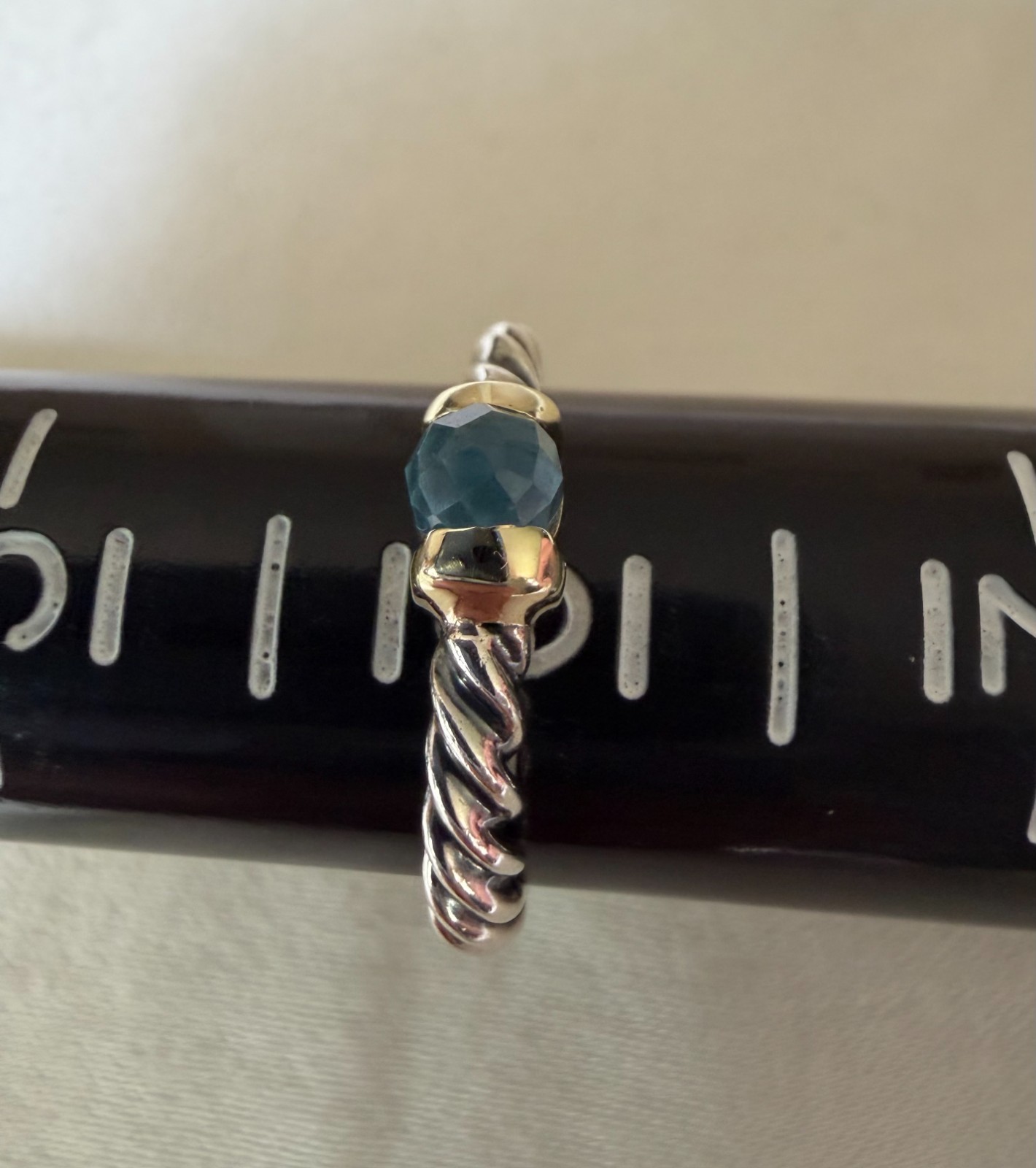 STERLING SILVER 14K GOLD DAVID YURMAN CABLE BAND BLUE TOPAZ RING SIZE 6