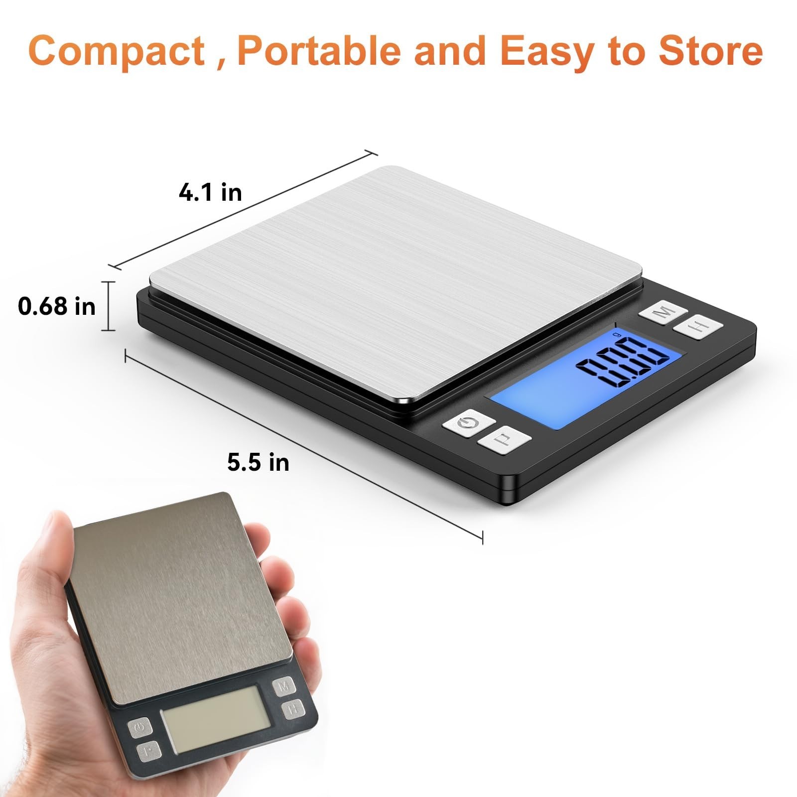 Digital Gram Scale 0.01g Precision Jewelry Scale, USB Rechargeable, 1kg Capacity