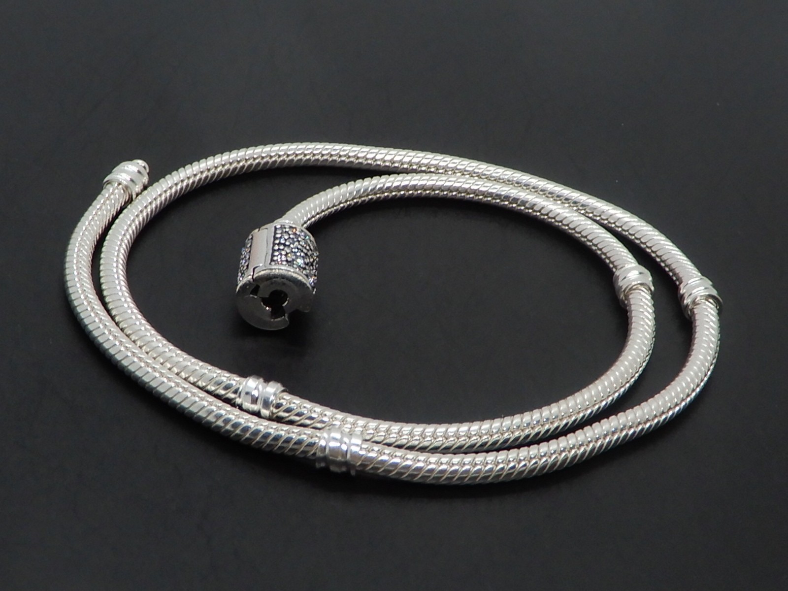 Authentic Pandora Double Wrap Barrel Clasp Snake Chain Bracelet 599544C01 38cm