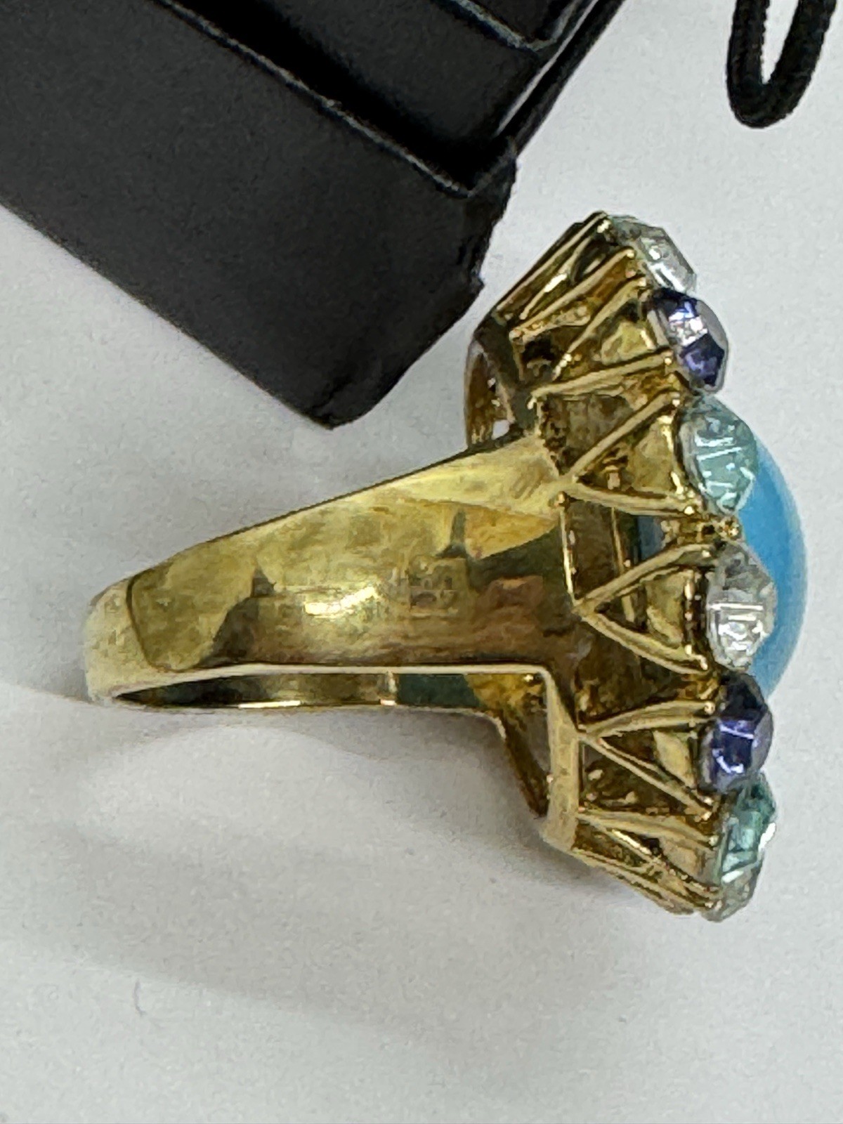 Badgley Mischka Turquoise Blue Clear Rhinestone Cocktail Ring Size 10