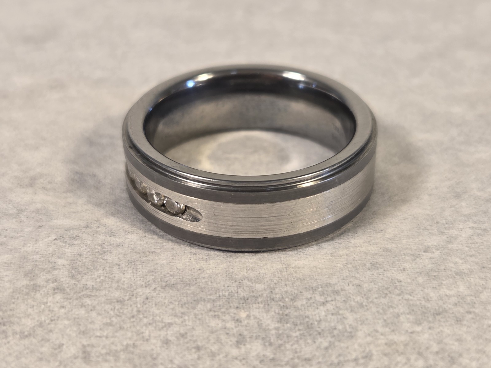 Men’s TRITON Channel-Set Wedding Band CZ Accents Tungsten Carbide Sz 11