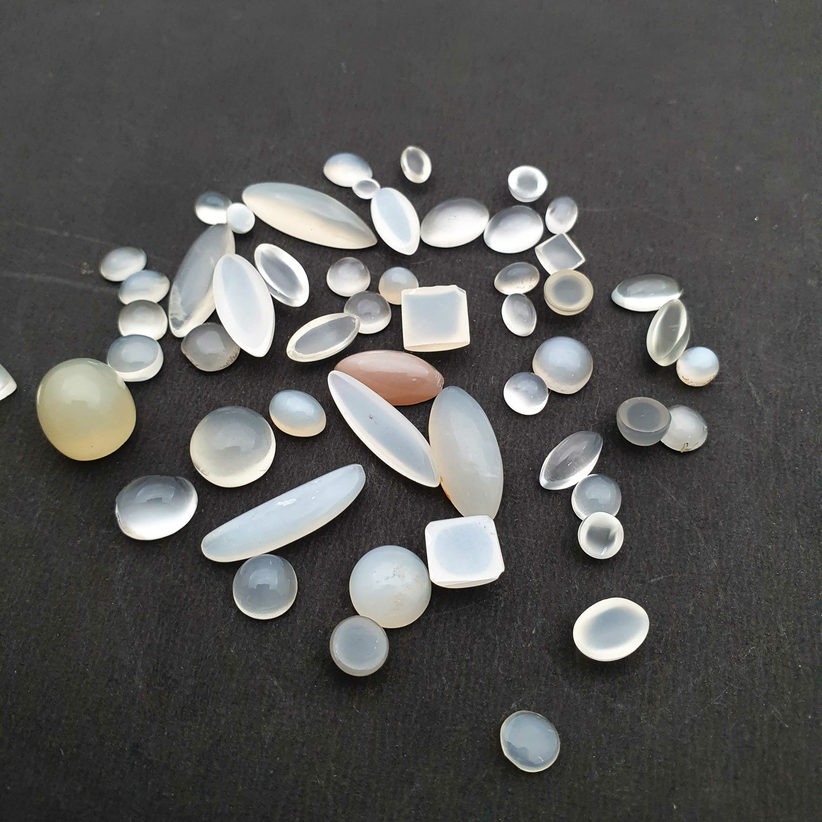 Natural White Moonstone Mix Stone Cabochon Gemstone Lot 55 Pcs 3*4-8*17 MM 74 CT