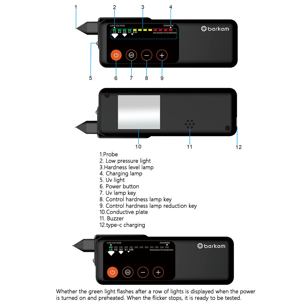 Rechargeable Diamond Tester Pen, Professional High Accuracy Jewelry Black pdXR