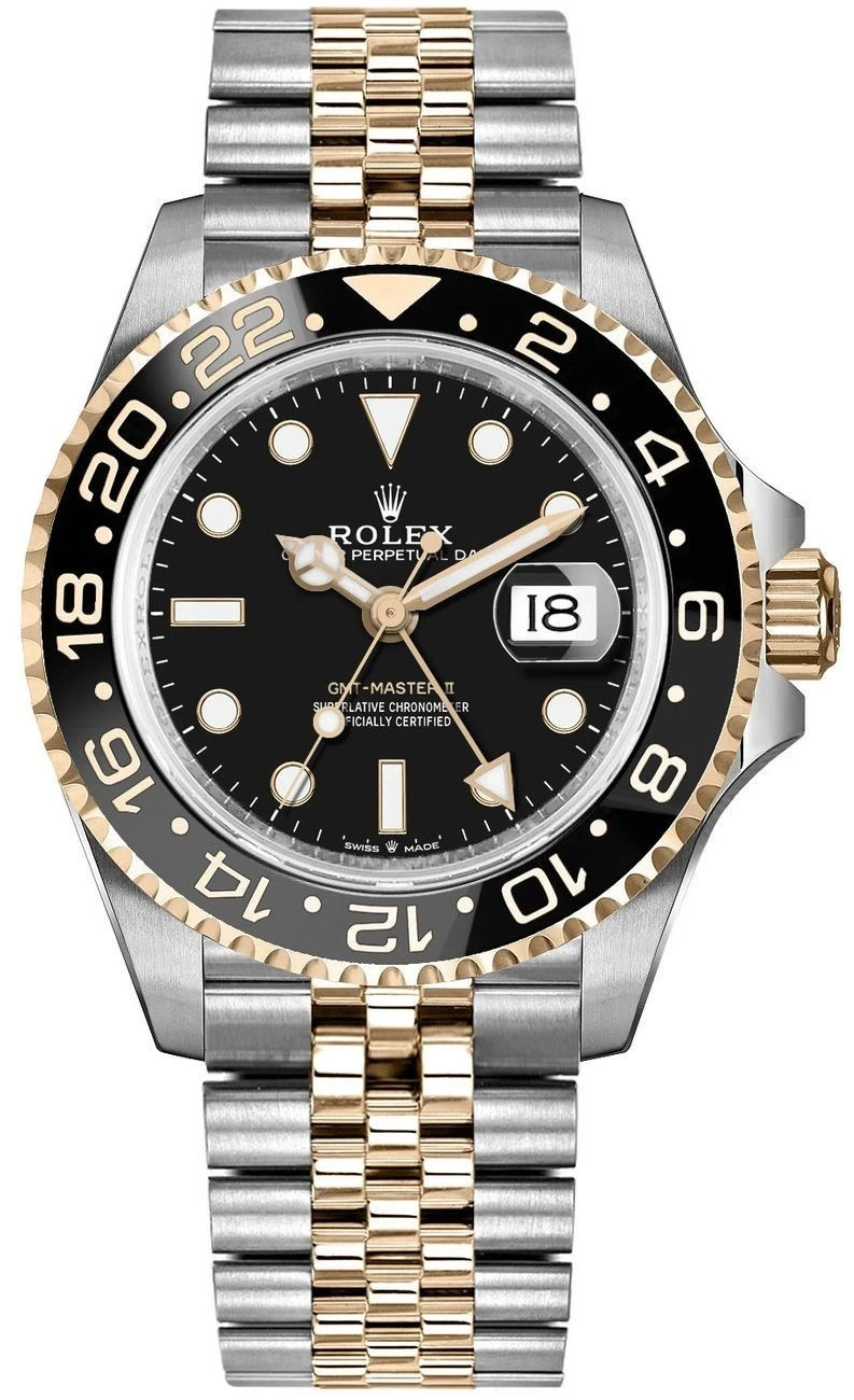 Rolex GMT-Master II 126713GRNR-0001 Black/Gray Bezel 18k Gold & Steel Mens Watch
