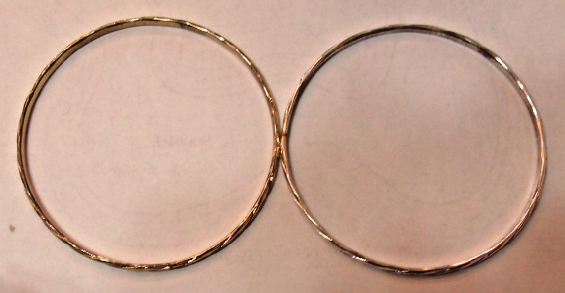 Twisted Bangle Bracelet Pair, 1 Silver and 1 Gold Tone 2 7/8″ dia. #B23