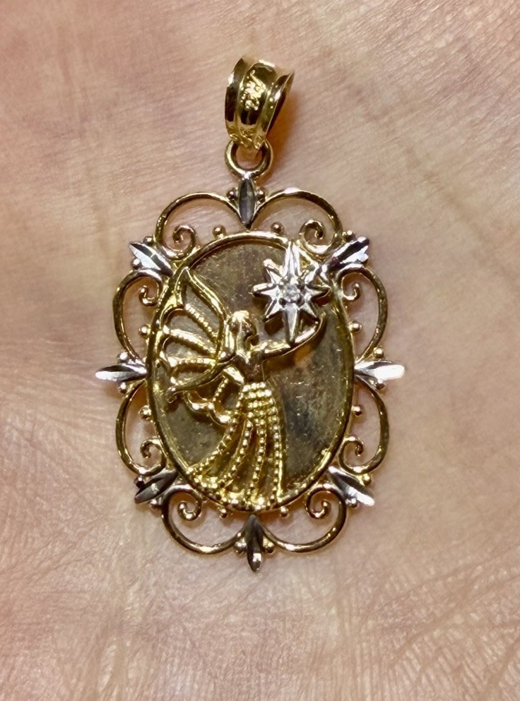 10K Yellow Gold Michael Anthony Diamond Guardian Angel Filigree Pendant