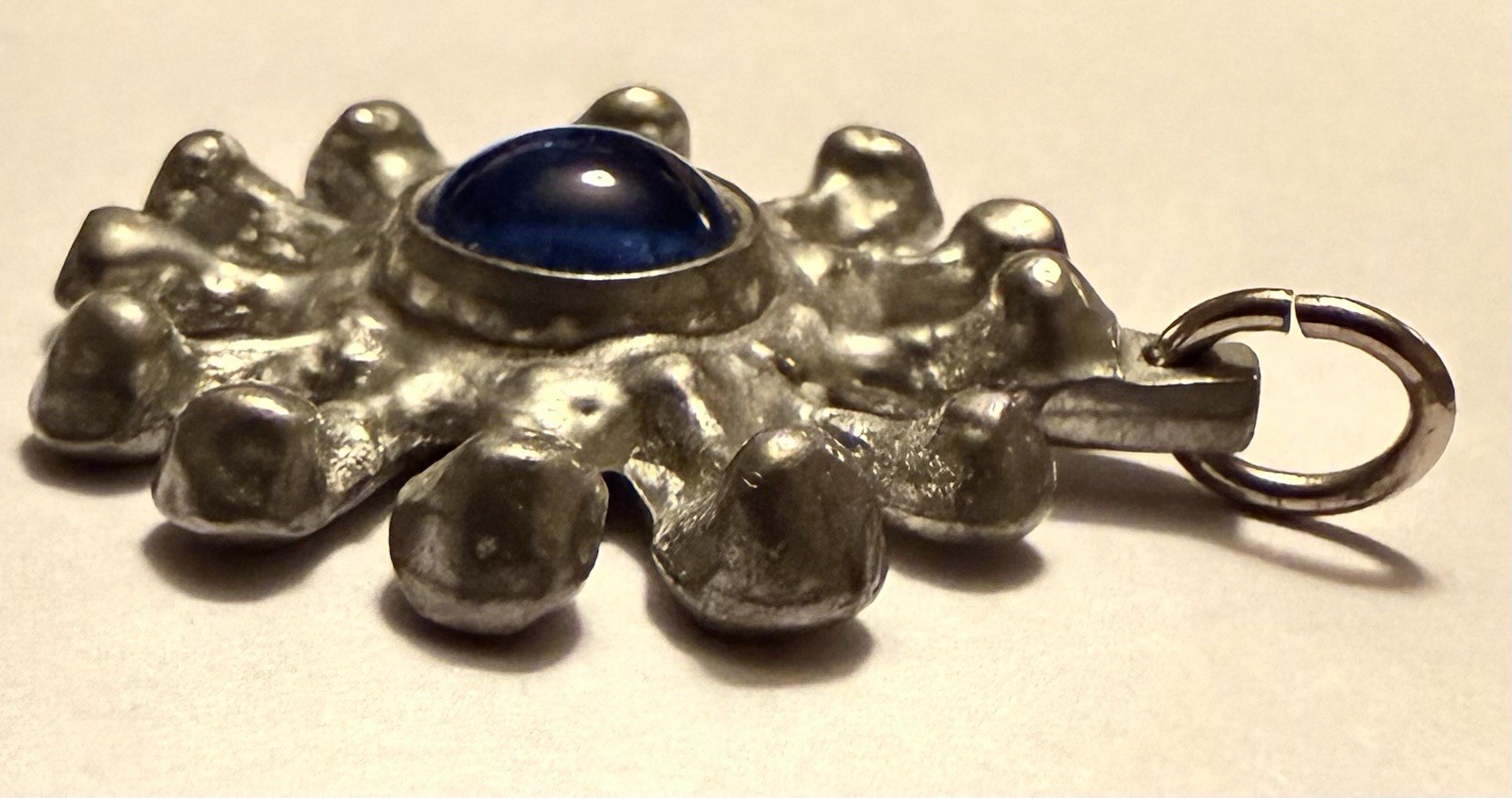 Jorgen Jensen Danish Modern Pewter Pendant Blue Glass Stone Denmark—No Chain
