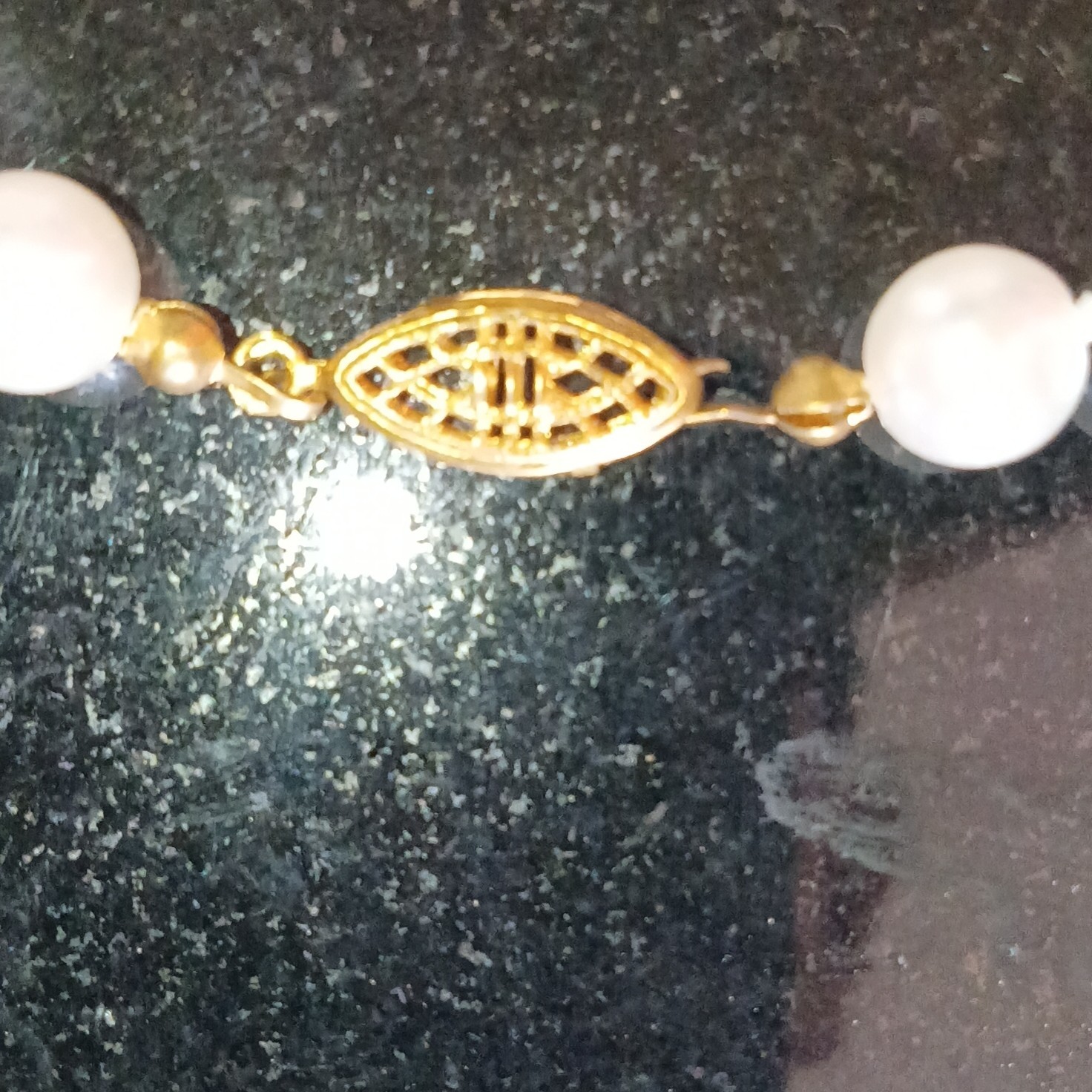 White Round Pearl Beaded Strand Necklace, Yellow Gold Tone Fish Hook Clasp