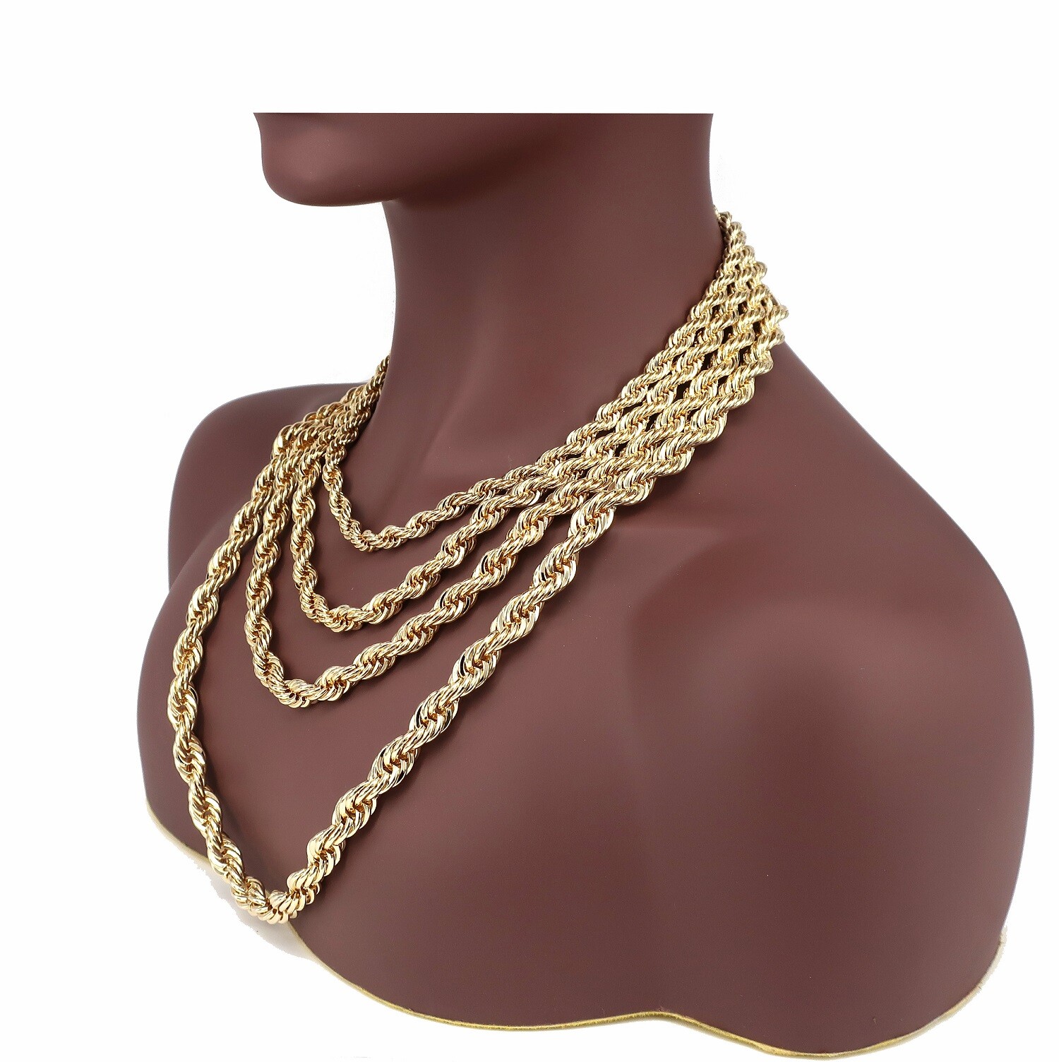 14k Yellow Rope Chain Necklace Bracelet Run DMC 7mm 8mm 9mm 10mm Gold Plated