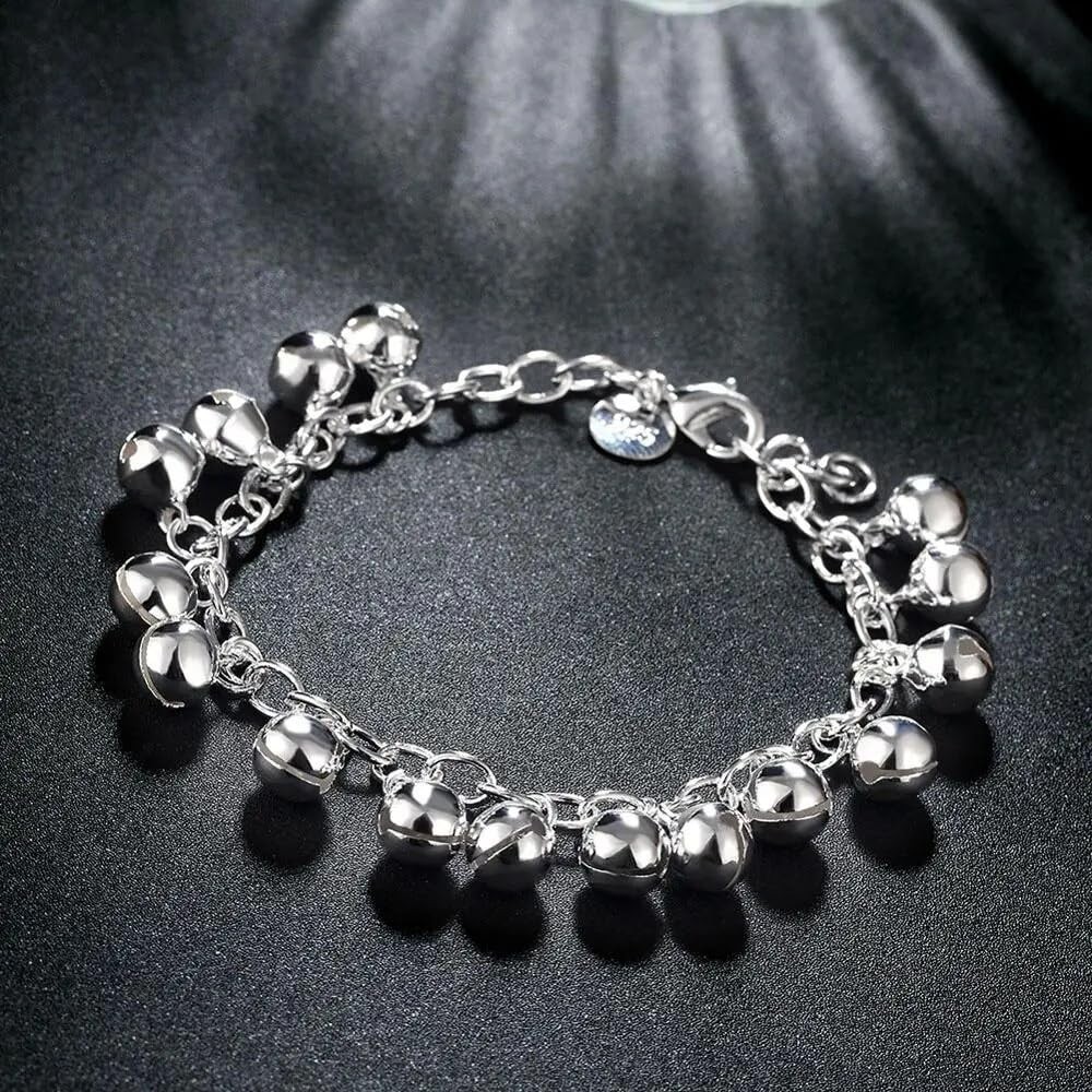 New 925 Sterling Silver Adjustable Bells Chain Bracelet/Anklet Sounds Bead Chain