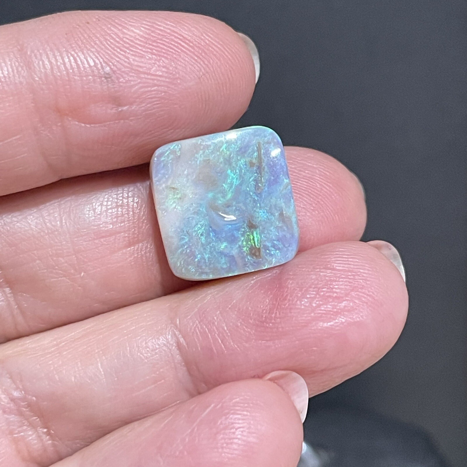 10.4ct 15×14.8×5.4mm Solid Australian Mintabie Black Opal Square Cabochon Gem