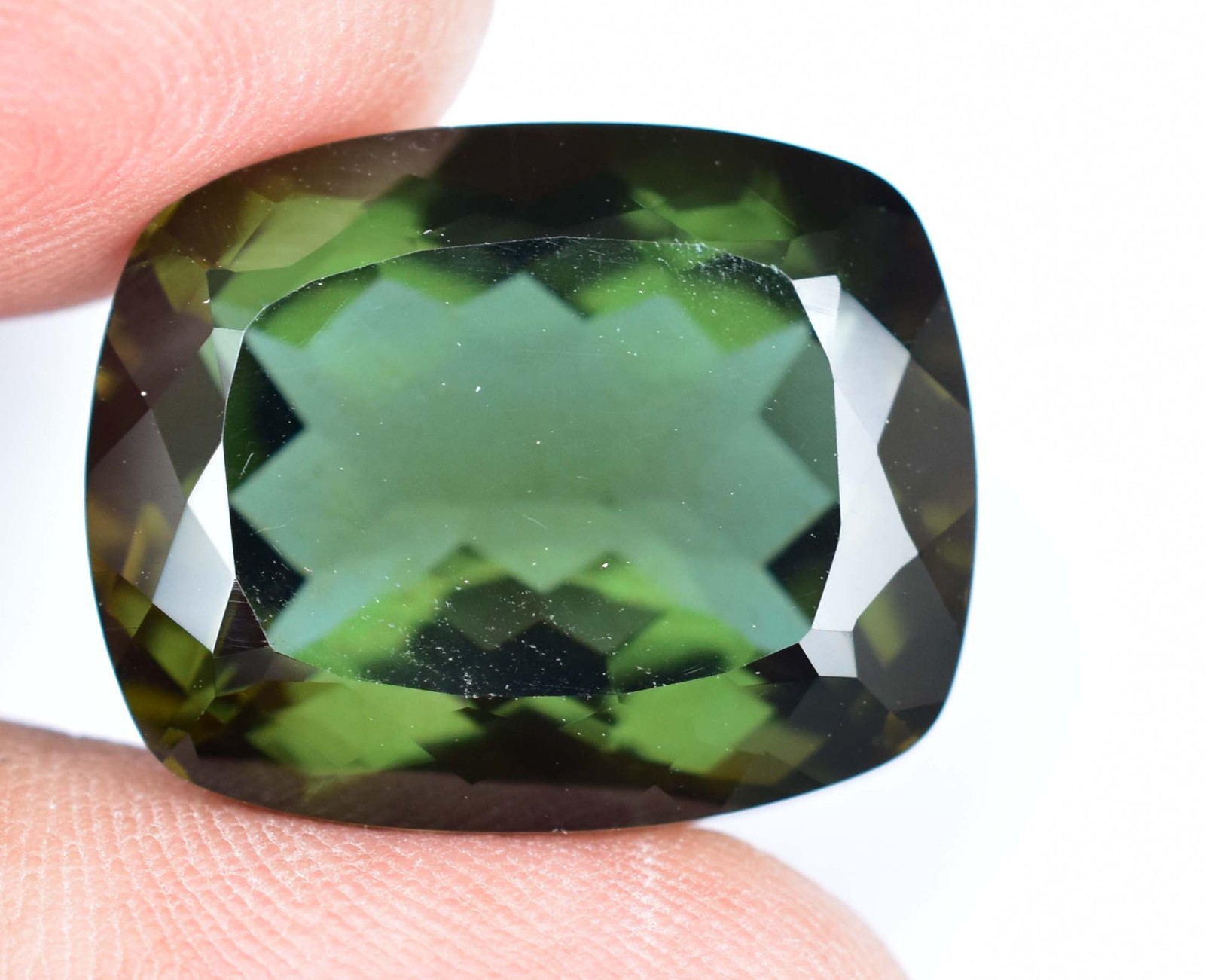 25.20 Ct Natural Greenish Moldavite Cushion Certified Flawless Loose Gemstone
